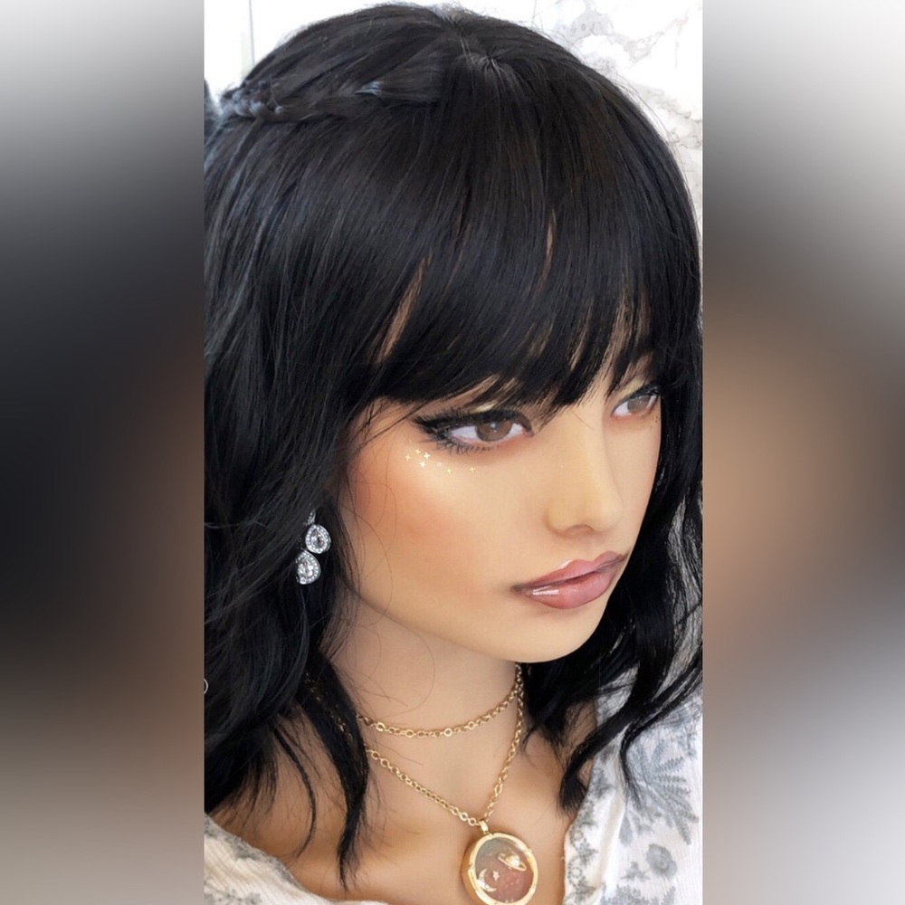 Natural Black Wavy Wig with Bangs | Gift For Her | Mathilda